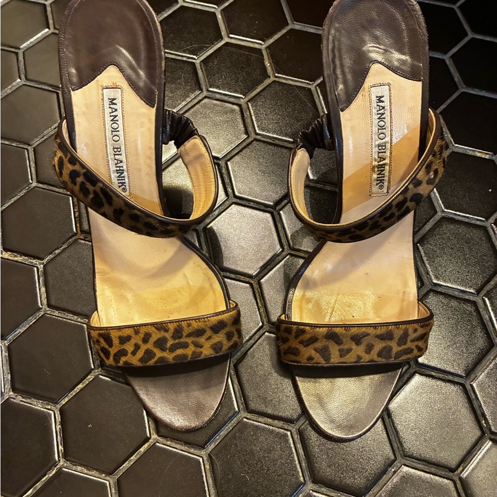 Manolo Blahnik Brown Leopard Sandals